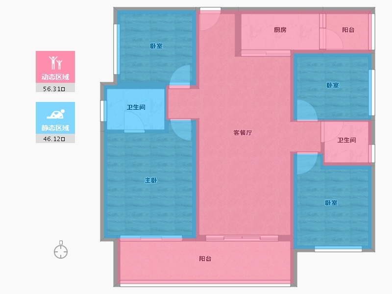 四川省-雅安市-正黄金域华府-91.19-户型库-动静分区