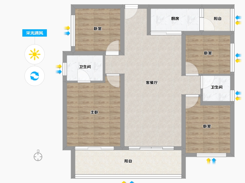 四川省-雅安市-正黄金域华府-91.19-户型库-采光通风