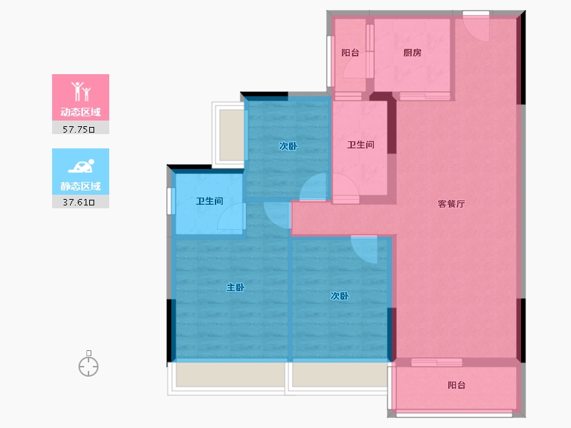 四川省-遂宁市-碧桂园·河东云著-85.33-户型库-动静分区