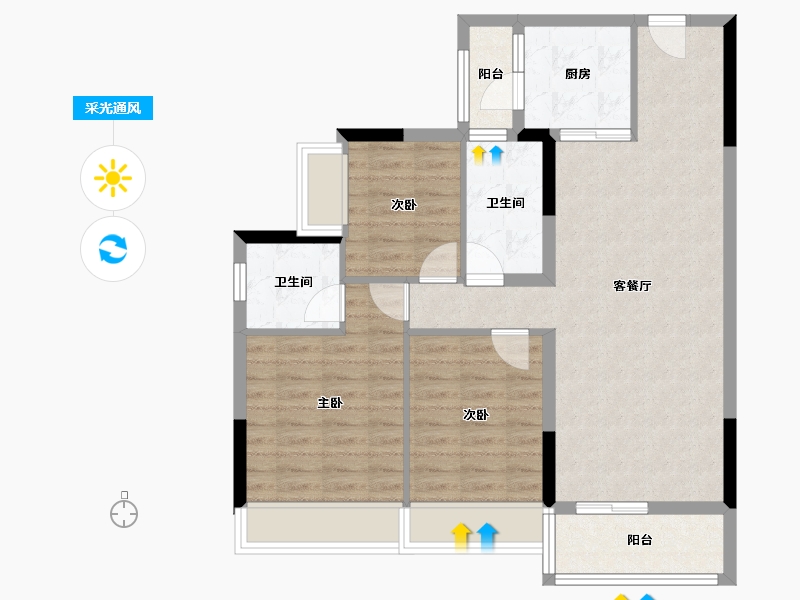 四川省-遂宁市-碧桂园·河东云著-85.33-户型库-采光通风