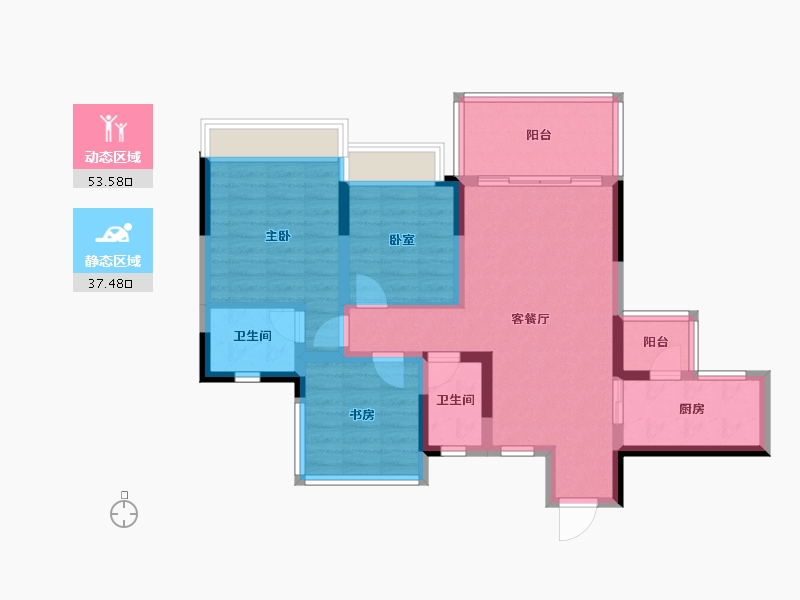 四川省-雅安市-西网蒙山府-80.34-户型库-动静分区