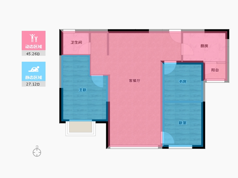 江苏省-徐州市-鸿基·泊枫花园-64.45-户型库-动静分区