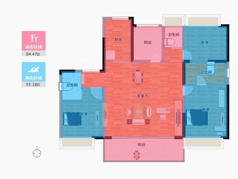 湖南省-长沙市-碧桂园博萃梅溪-127.67-户型库-动静分区