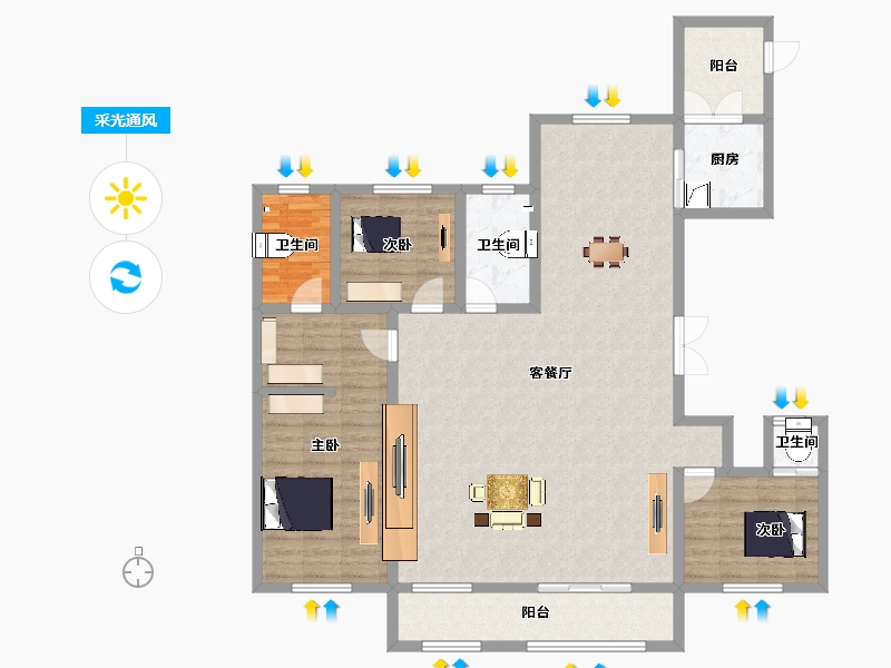 河北省-石家庄市-锐拓·长安颐园-135.14-户型库-采光通风