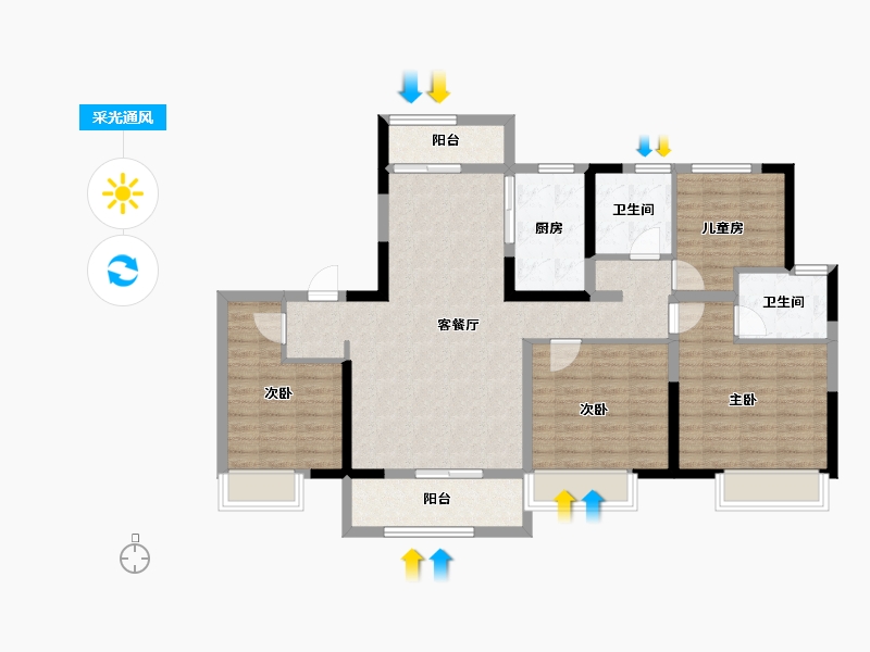 河南省-许昌市-招商公园与湖-106.40-户型库-采光通风