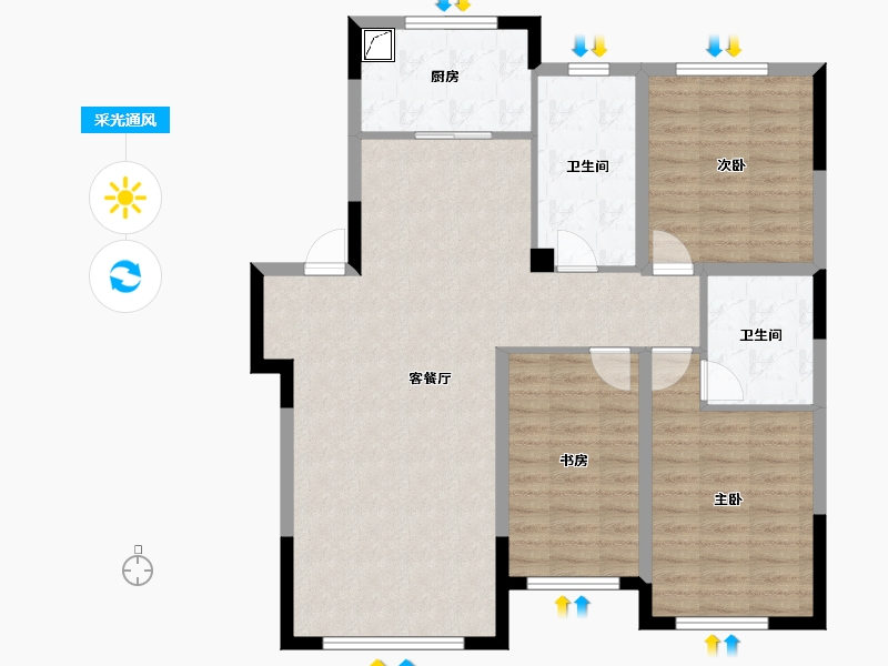 辽宁省-盘锦市-蓝色康桥M区·公园里-99.75-户型库-采光通风