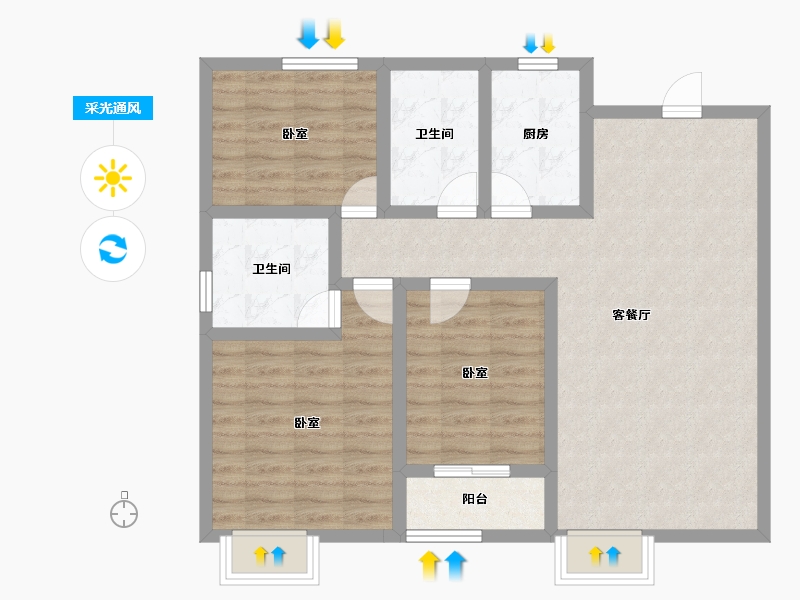 河北省-邢台市-滨河上智家园-87.35-户型库-采光通风