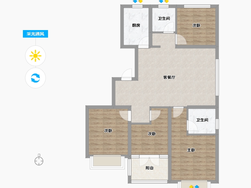 山东省-潍坊市-邦泰天璞-90.09-户型库-采光通风