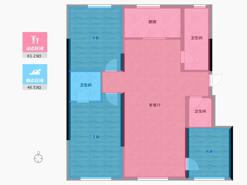 辽宁省-盘锦市-林海景天·林翠苑-97.36-户型库-动静分区