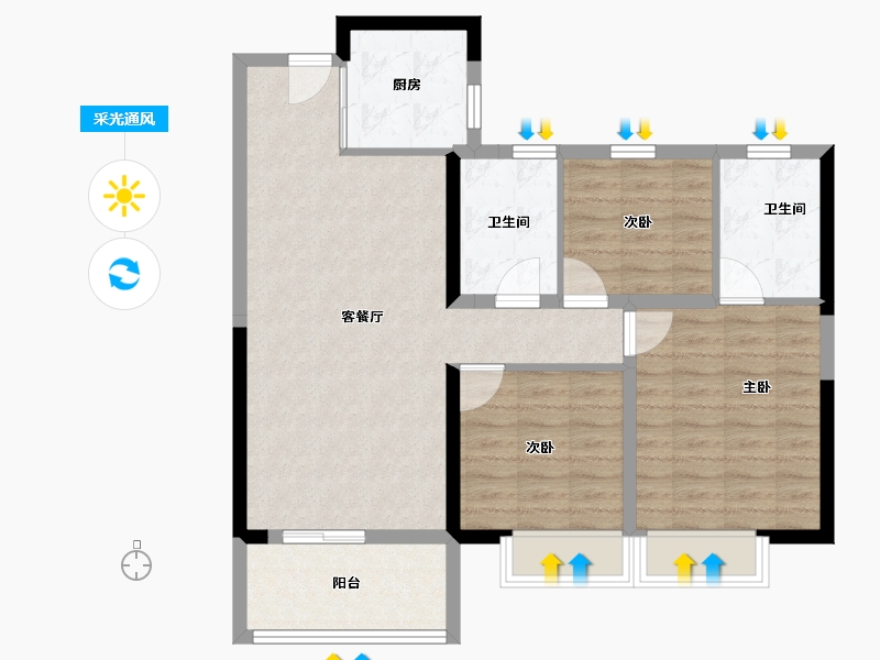 河南省-许昌市-融创观河宸院-87.20-户型库-采光通风