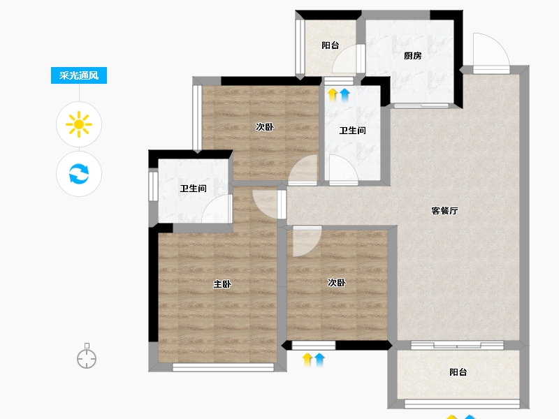 四川省-眉山市-海伦堡三千樾一期-76.58-户型库-采光通风