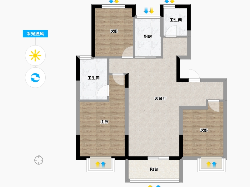 江苏省-苏州市-金科旭辉悦章-84.68-户型库-采光通风