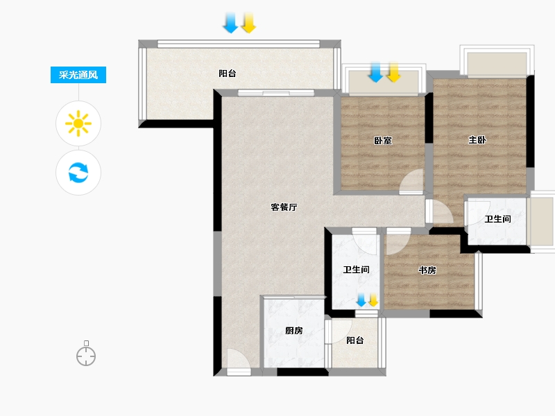 四川省-绵阳市-同立中央23街区-83.78-户型库-采光通风