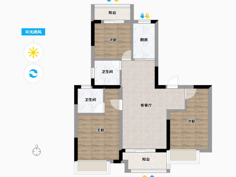 四川省-成都市-景瑞誉璟风华-70.88-户型库-采光通风