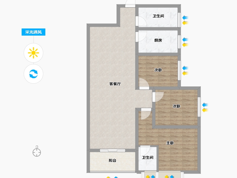 湖北省-襄阳市-谷城银座-88.44-户型库-采光通风