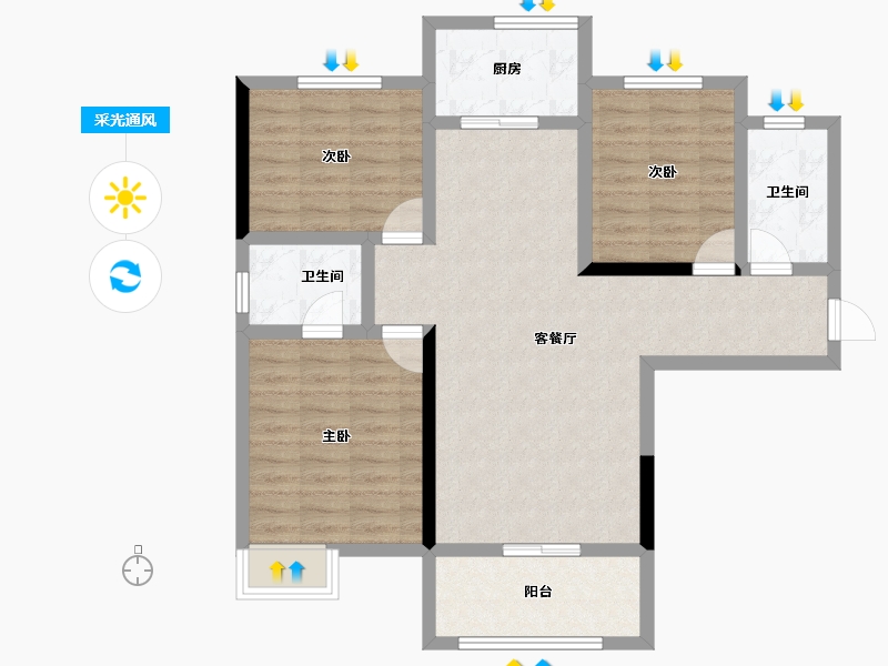 湖北省-孝感市-新天地-87.72-户型库-采光通风