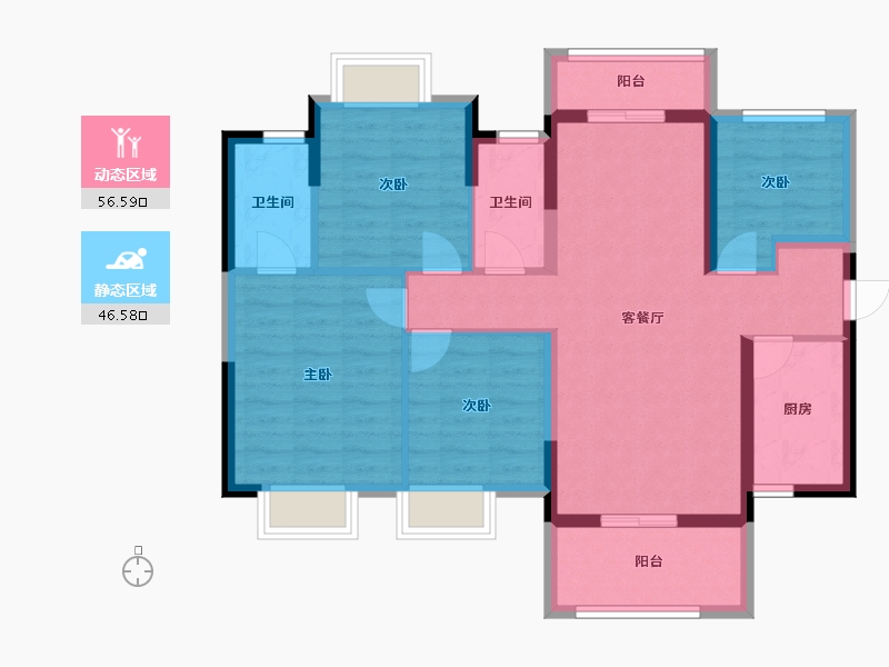 广西壮族自治区-南宁市-龙光玖珑郡-91.63-户型库-动静分区