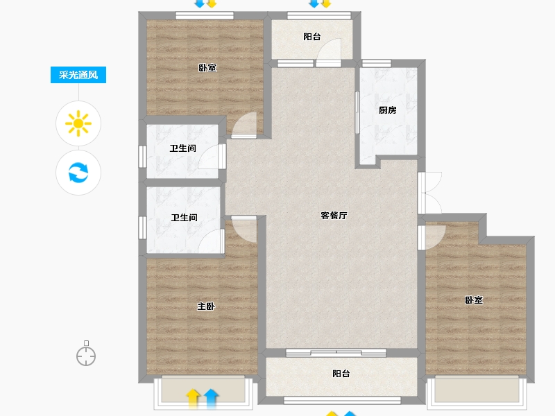 山东省-泰安市-开元盛世望岳园-103.12-户型库-采光通风