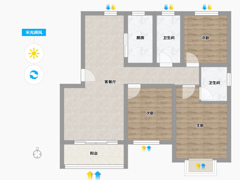 河北省-石家庄市-滨江荣盛华府-76.09-户型库-采光通风