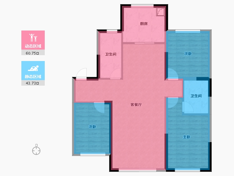 辽宁省-盘锦市-蓝色康桥M区·公园里-93.79-户型库-动静分区