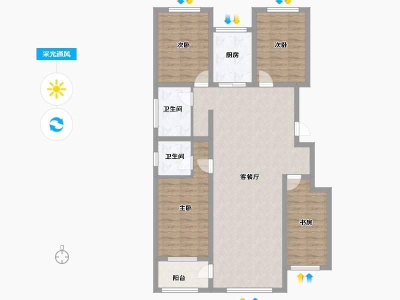 山东省-淄博市-盛康薔薇里-109.40-户型库-采光通风