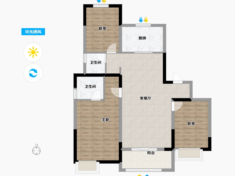 河南省-许昌市-当代宏安满堂悦-100.80-户型库-采光通风