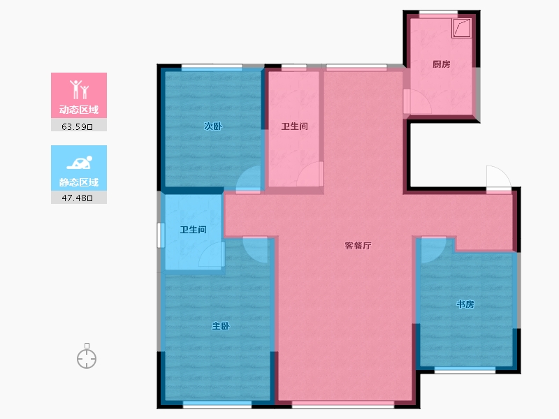 辽宁省-盘锦市-蓝色康桥M区·公园里-99.24-户型库-动静分区