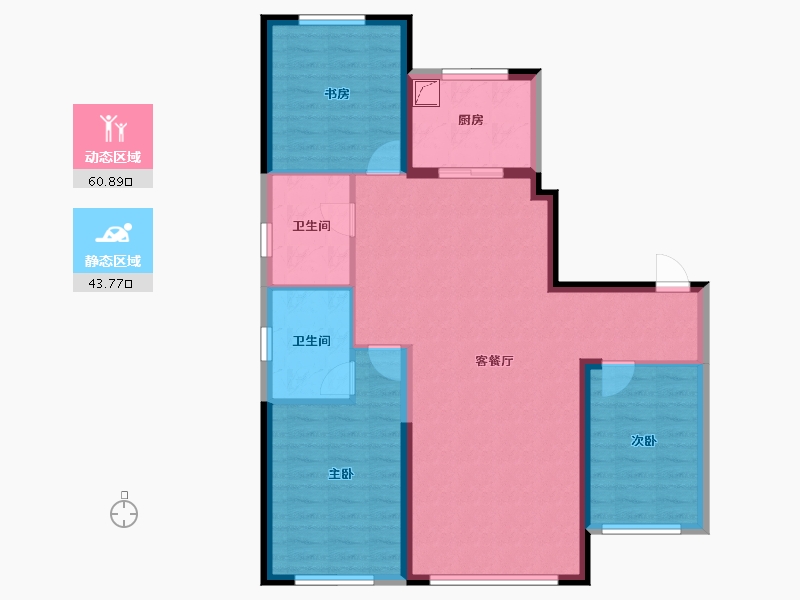 辽宁省-盘锦市-蓝色康桥M区·公园里-94.30-户型库-动静分区