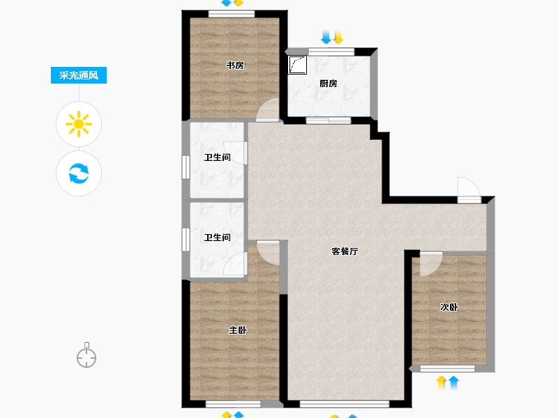 辽宁省-盘锦市-蓝色康桥M区·公园里-94.30-户型库-采光通风