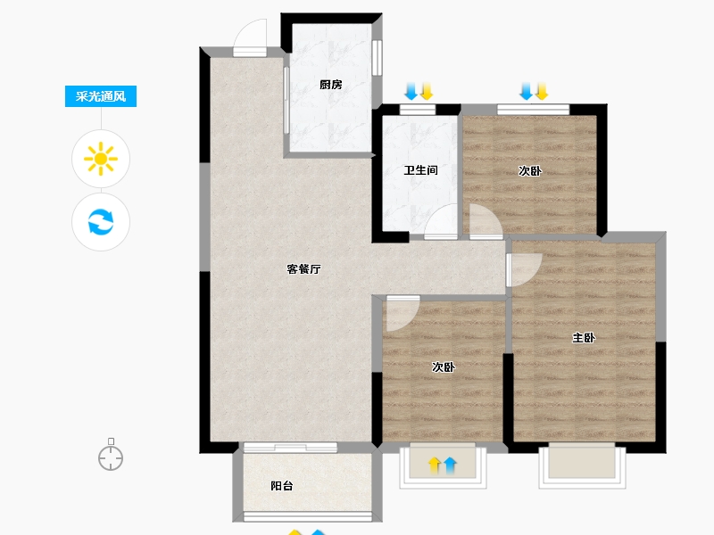 湖北省-武汉市-鹏湖湾-84.58-户型库-采光通风