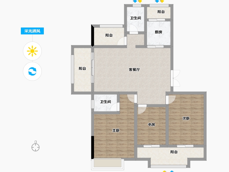 安徽省-宣城市-金銮御林河畔-108.62-户型库-采光通风