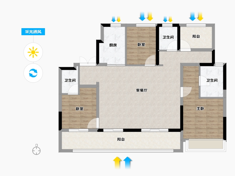 河南省-郑州市-新城·时光印象-114.40-户型库-采光通风