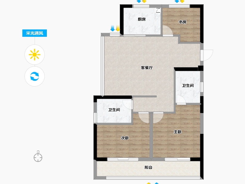 浙江省-杭州市-绿城桂语新月-86.38-户型库-采光通风