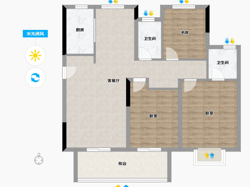 江苏省-泰州市-泰州中骏世界城-90.40-户型库-采光通风