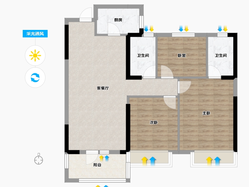 湖北省-孝感市-天丽园二期-83.69-户型库-采光通风