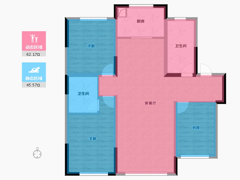 辽宁省-盘锦市-蓝色康桥M区·公园里-96.35-户型库-动静分区