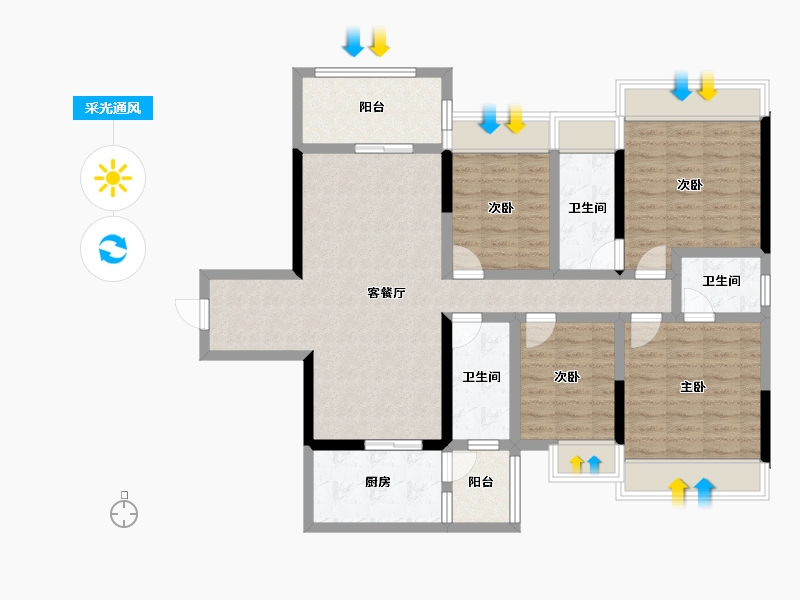 广东省-阳江市-宏强时代四期珺悦-107.66-户型库-采光通风