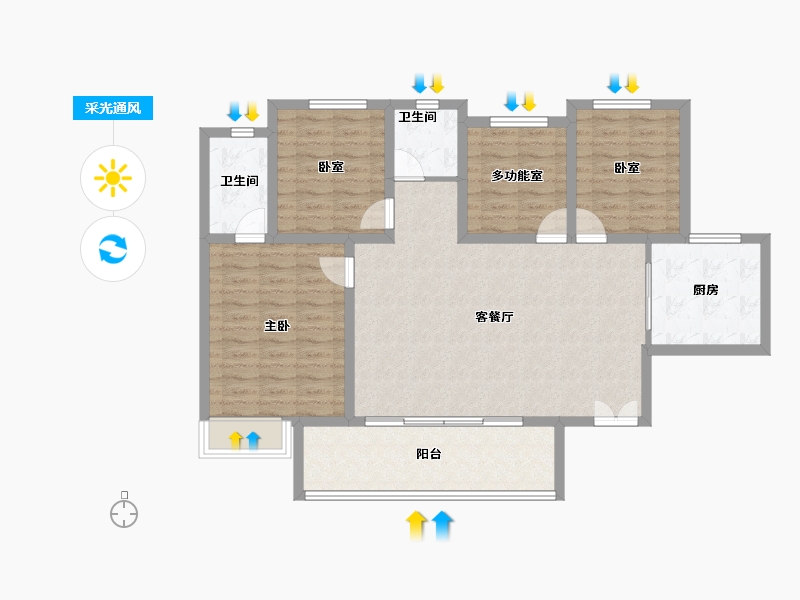 陕西省-西安市-朱雀·渼陂熙园-105.60-户型库-采光通风