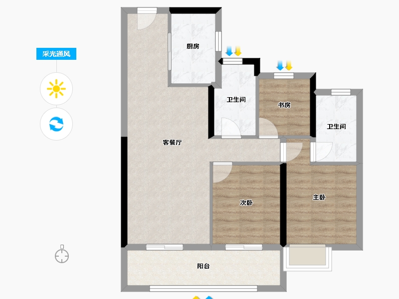 湖北省-武汉市-招商·武汉城建未来中心-77.76-户型库-采光通风