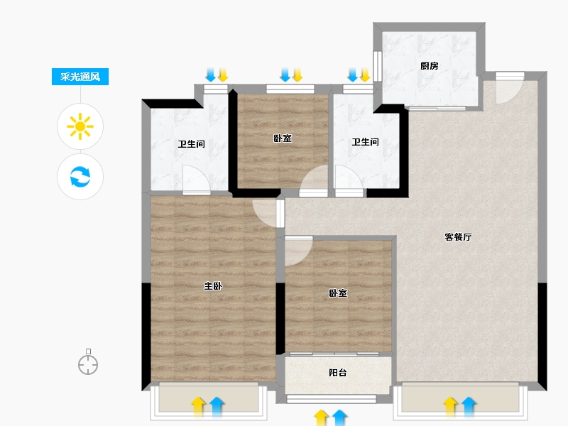 陕西省-西安市-绿城·桂语云境-88.00-户型库-采光通风