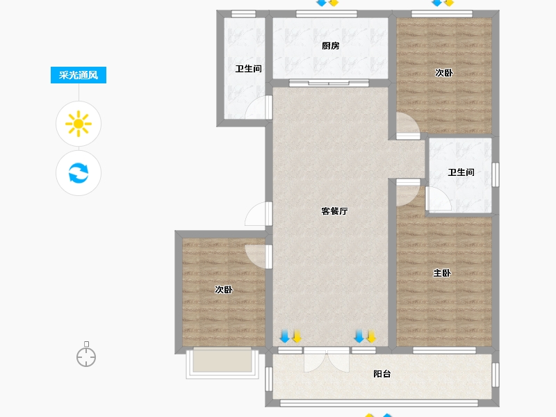 山东省-潍坊市-邦泰天璞-107.08-户型库-采光通风