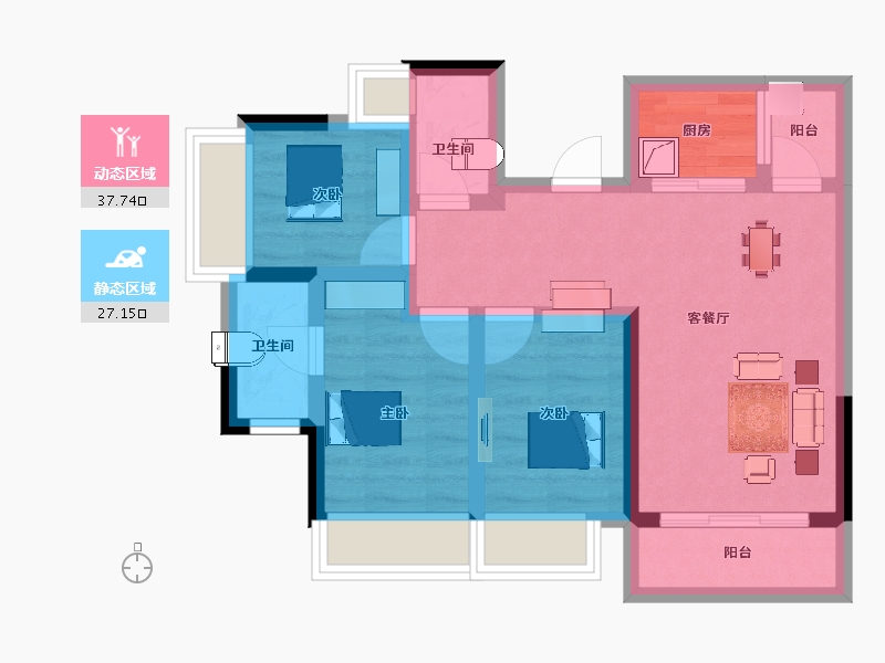 四川省-成都市-观澜东著-55.70-户型库-动静分区