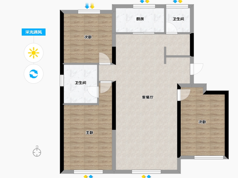 辽宁省-盘锦市-林海景天·林翠苑-101.95-户型库-采光通风