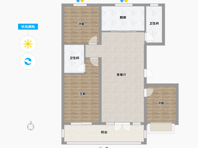 山东省-潍坊市-邦泰天璞-107.72-户型库-采光通风