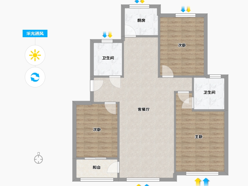 山东省-潍坊市-翰林书苑-124.00-户型库-采光通风