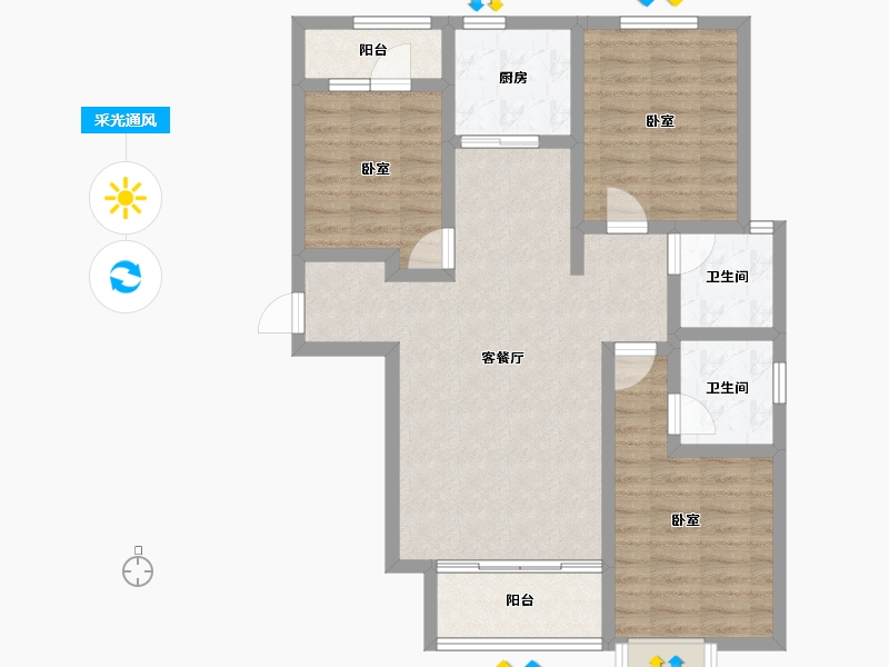 河北省-邢台市-瀚业紫御澜湾-85.55-户型库-采光通风