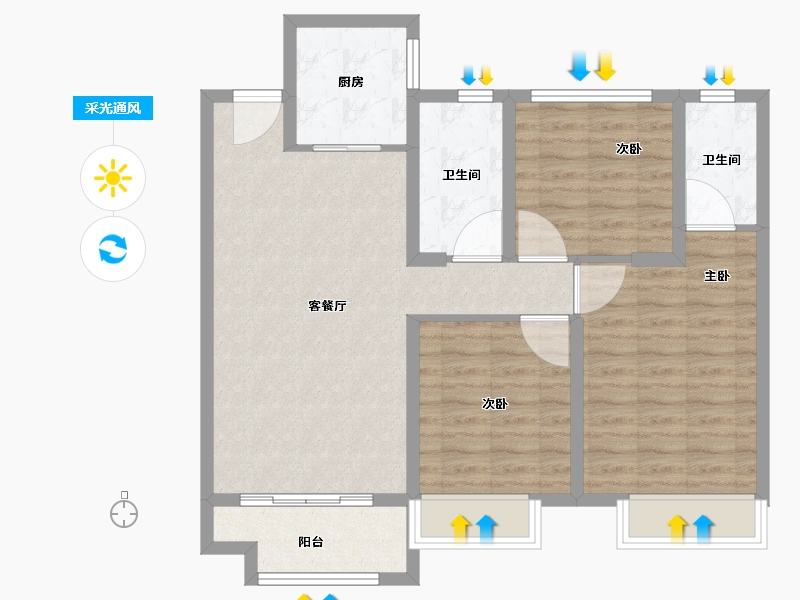 江苏省-苏州市-中梁珑璟阁-85.61-户型库-采光通风