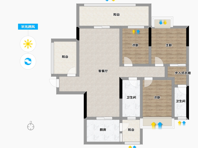 广东省-阳江市-宏强时代四期珺悦-106.56-户型库-采光通风