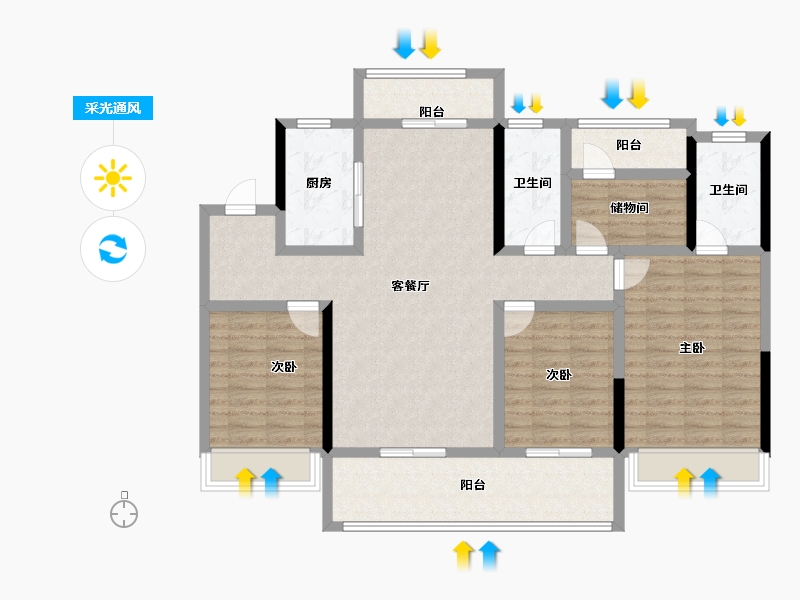 湖南省-长沙市-美的·云樾-115.55-户型库-采光通风