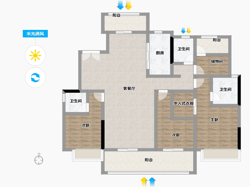 湖南省-长沙市-美的·云樾-131.90-户型库-采光通风